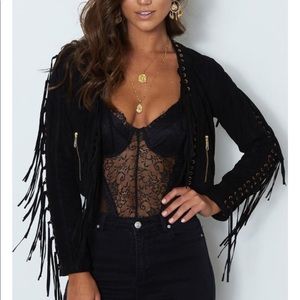 WHITE FOX BOUTIQUE Black suede fringe jacket